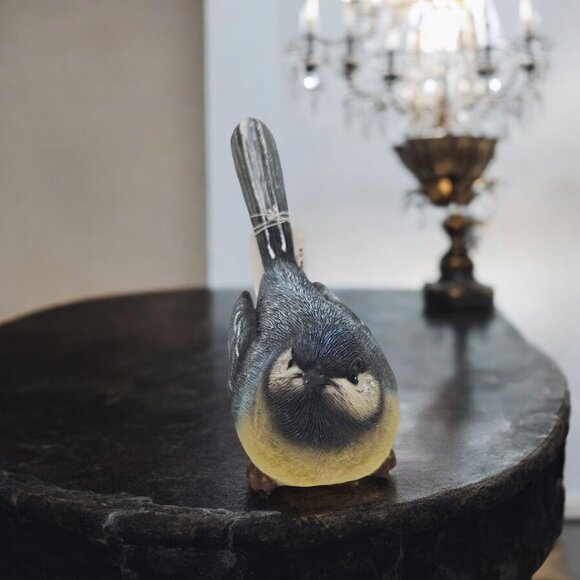 Yellow-Bellied Blue Tit Bird Resin Figurine by Transpac - Head & Tail Tilted Up - Picture 4 of 5